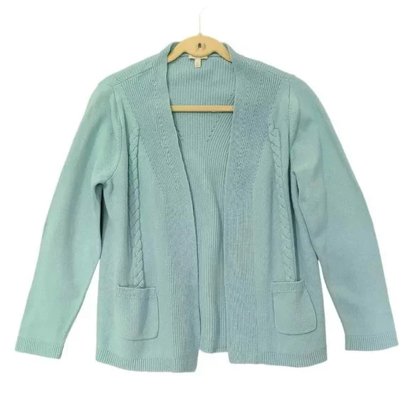 Talbots Cardigan Sweater Women Large Petite Blue Open Front Coastal - Picture 1 of 6